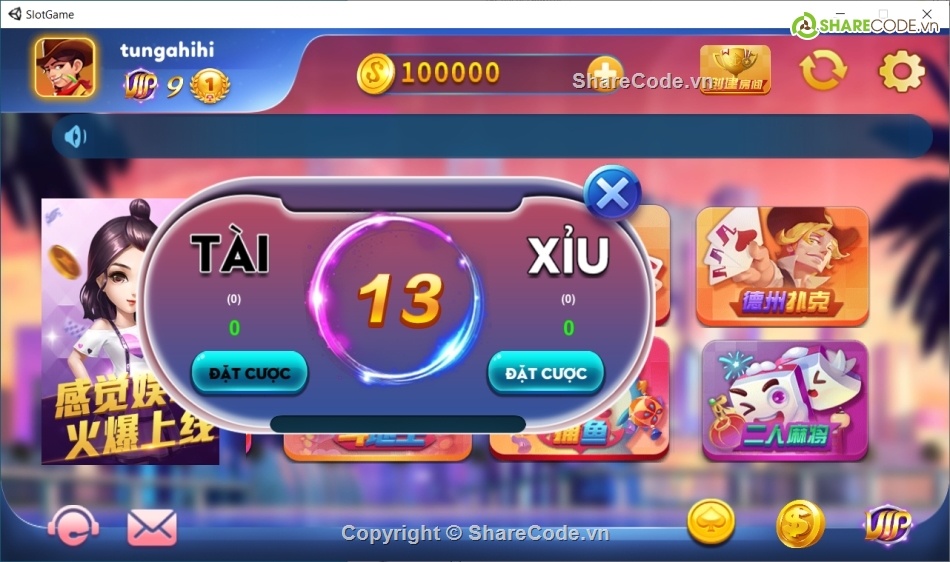 Code game Unity Tài xỉu mini slot demo